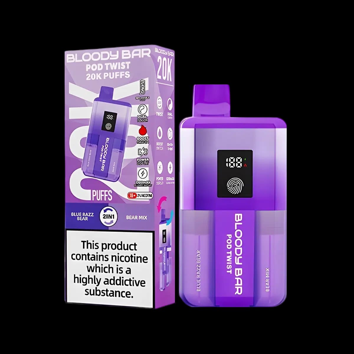 Bloody Bar Pod Twist 20K Vape Kit-Blue Razz Bear-Bear Mix