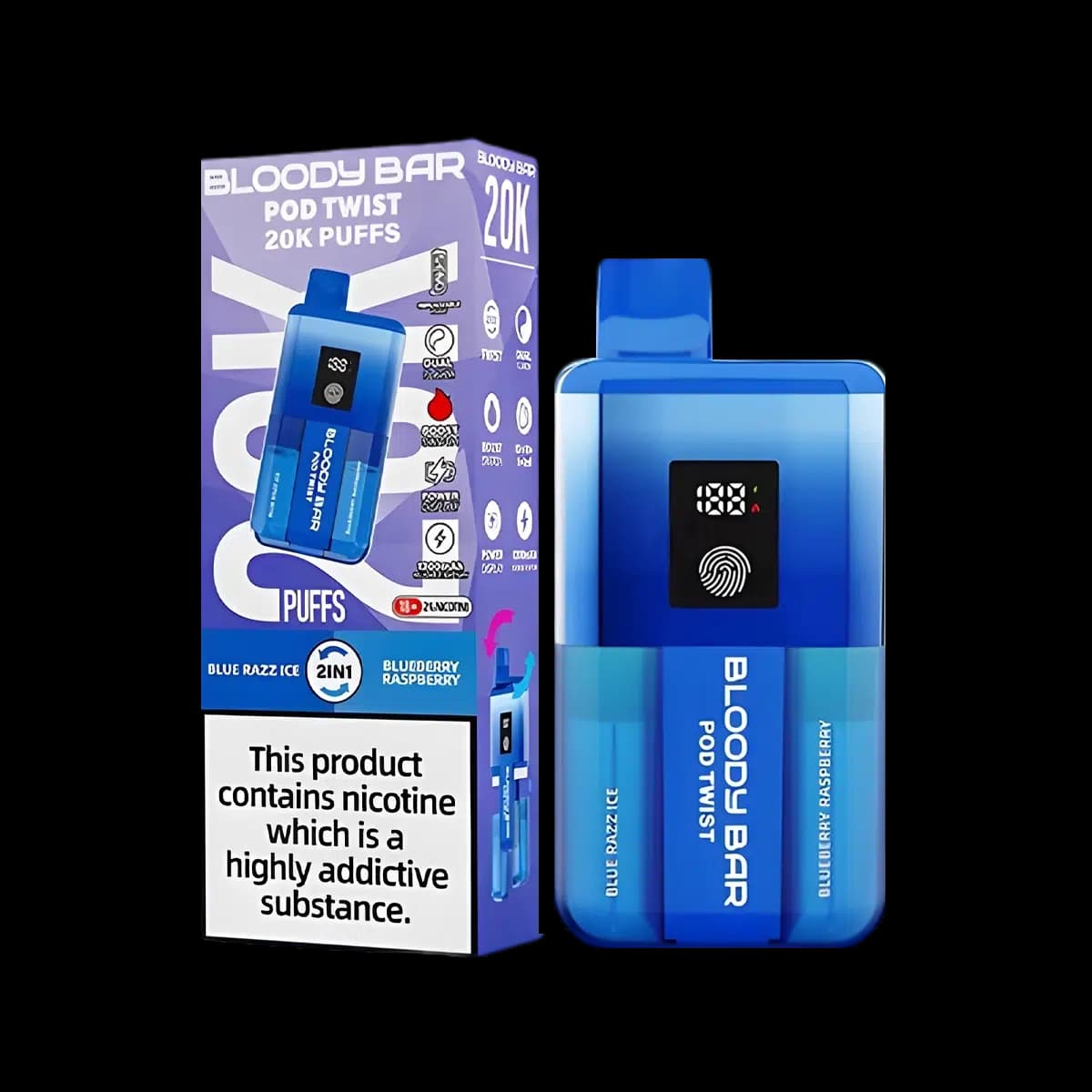 Bloody Bar Pod Twist 20K Vape Kit-Blue Razz Ice-Blueberry Raspberry