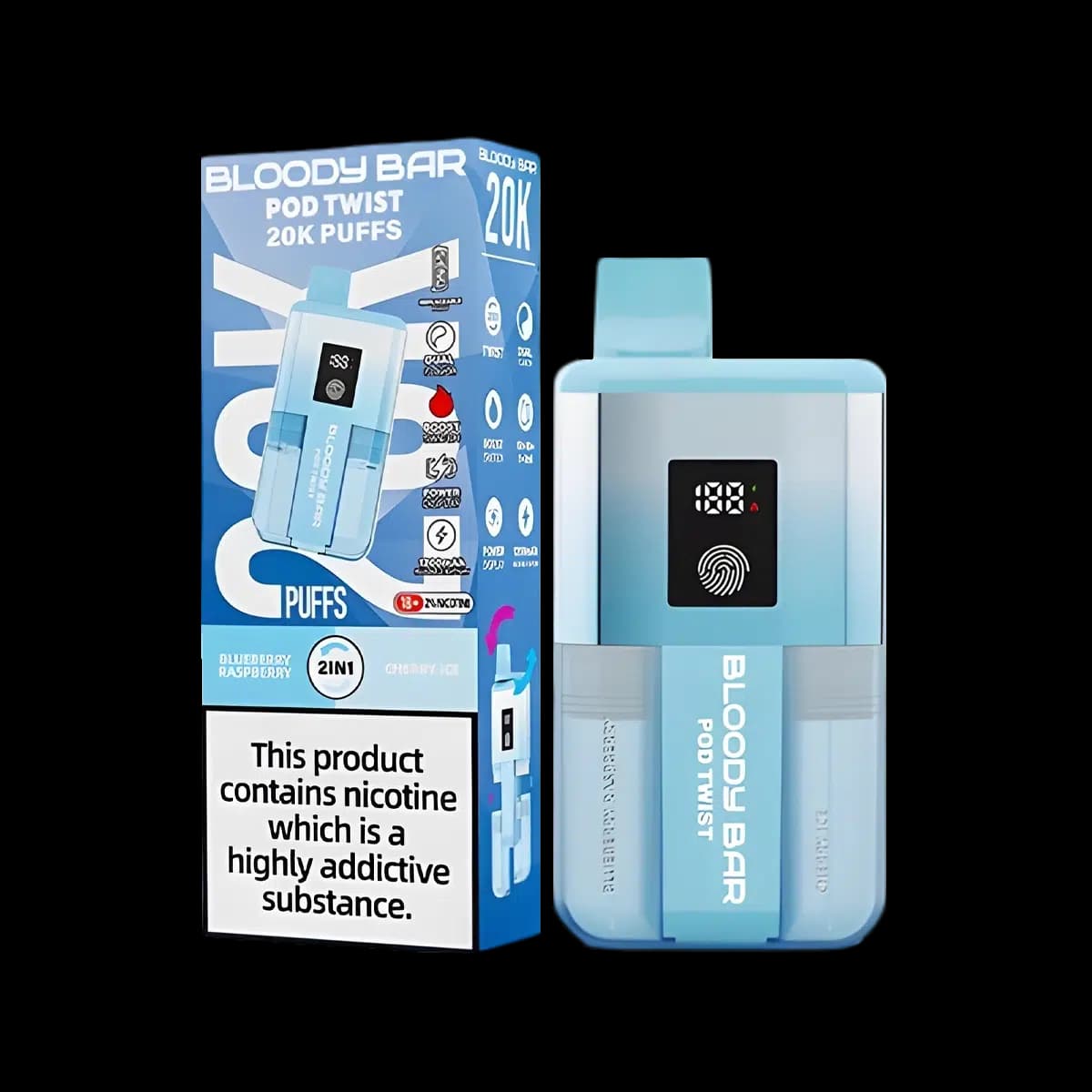 Bloody Bar Pod Twist 20K Vape Kit Blueberry Raspberry-Cherry Ice