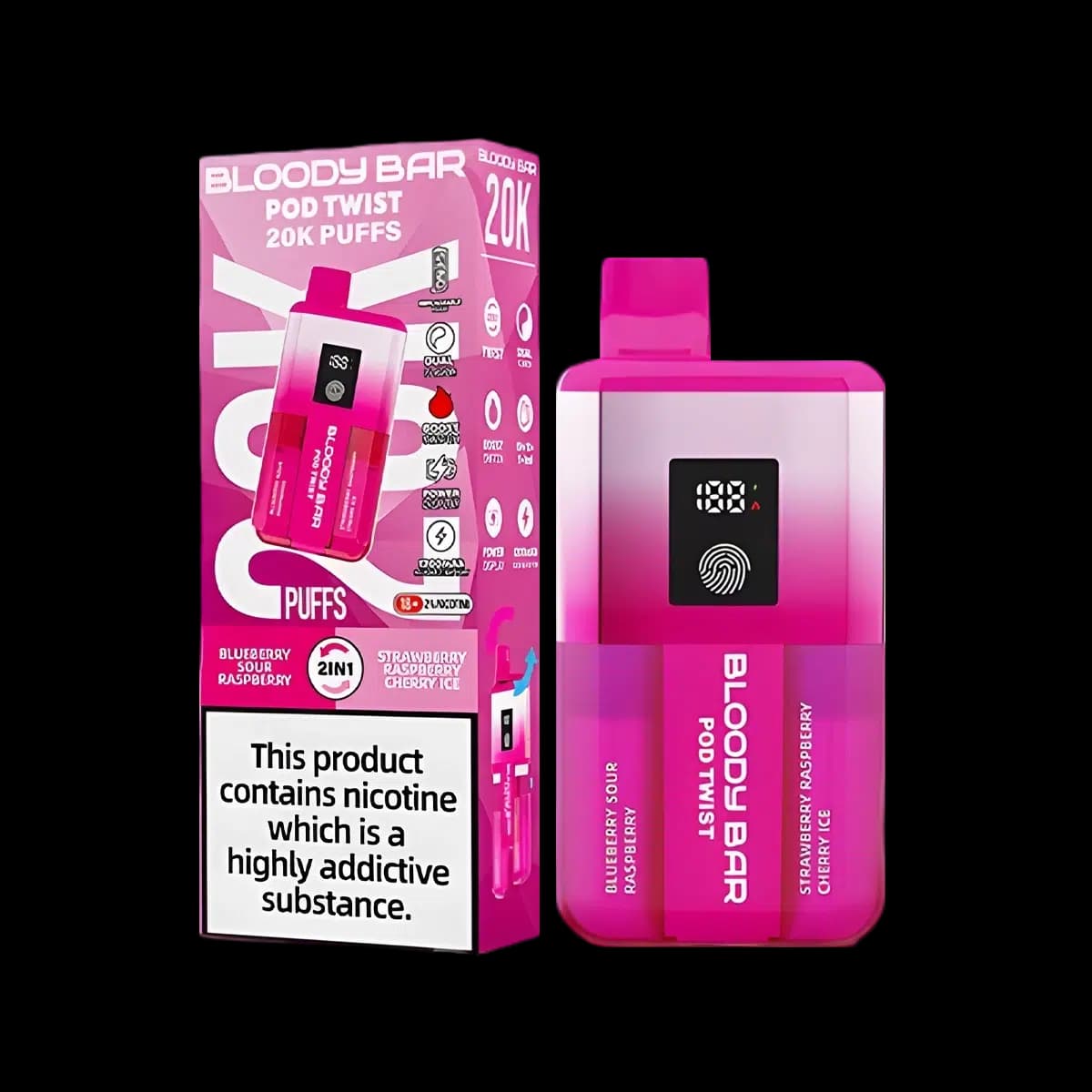 Bloody Bar Pod Twist 20K Vape Kit-Blueberry Sour Raspberry-Strawberry Raspberry Cherry Ice