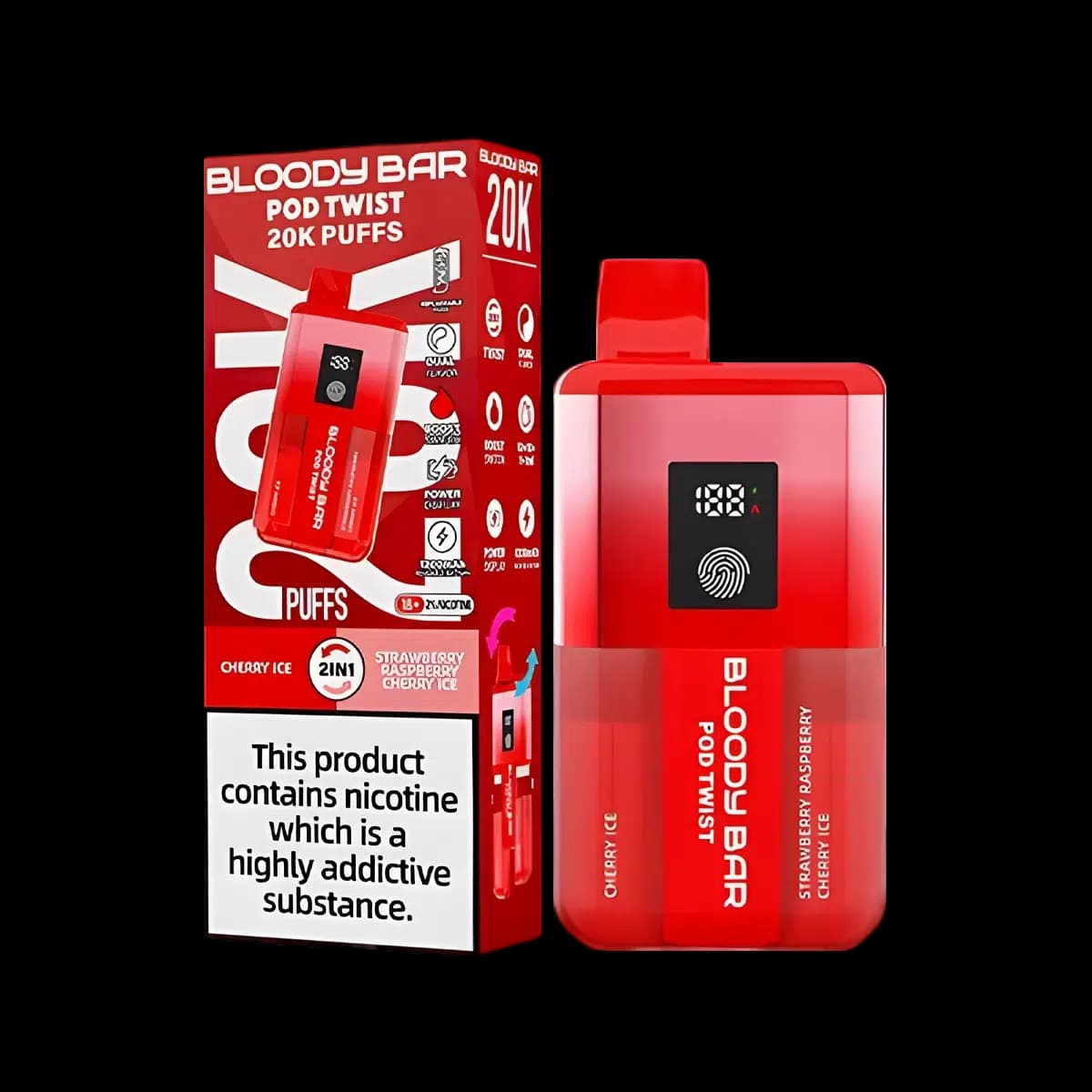 Bloody Bar Pod Twist 20K Vape Kit-Cherry Ice-Strawberry Raspberry Cherry Ice