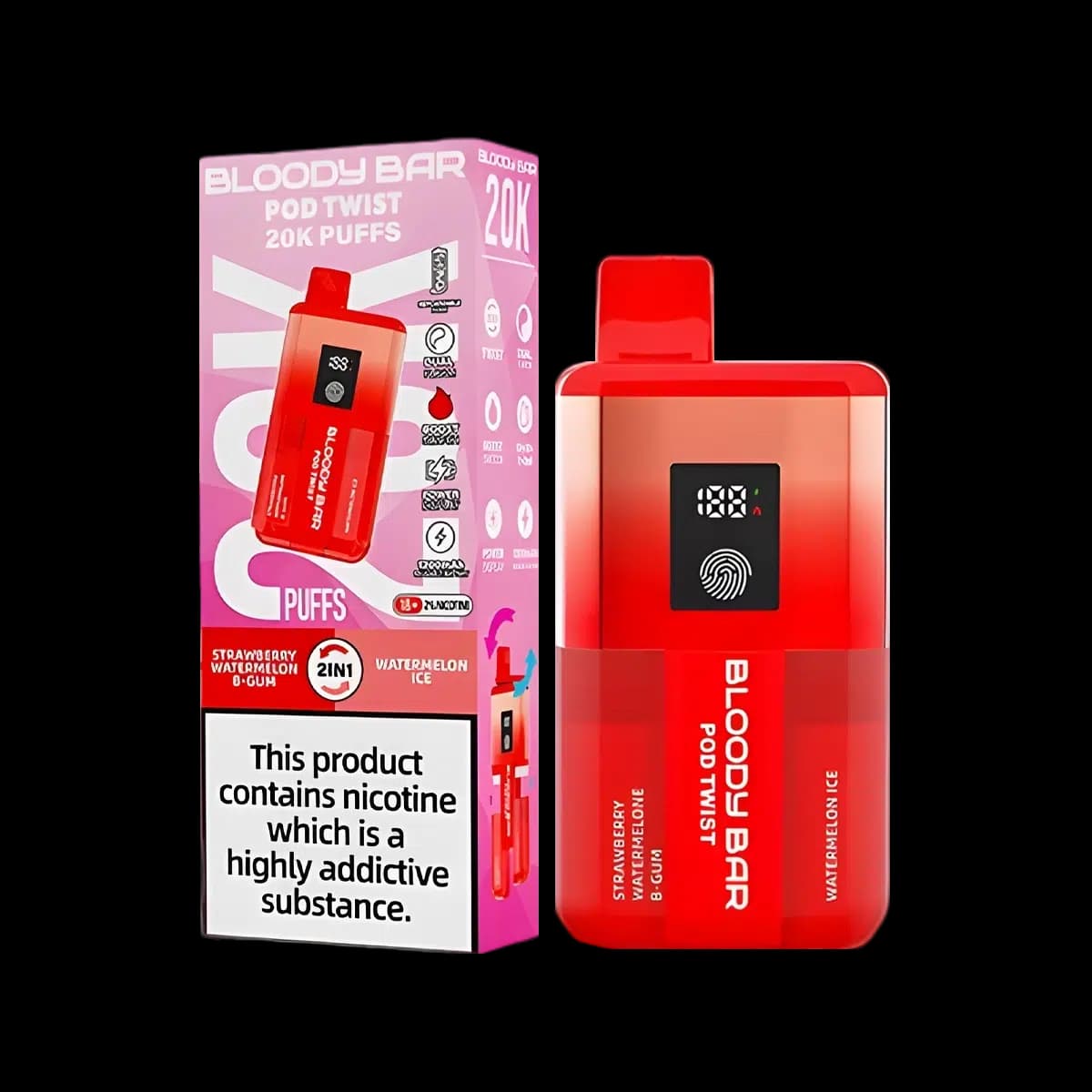Bloody Bar Pod Twist 20K Vape Kit-Strawberry Watermelon B Gum-Watermelon Ice