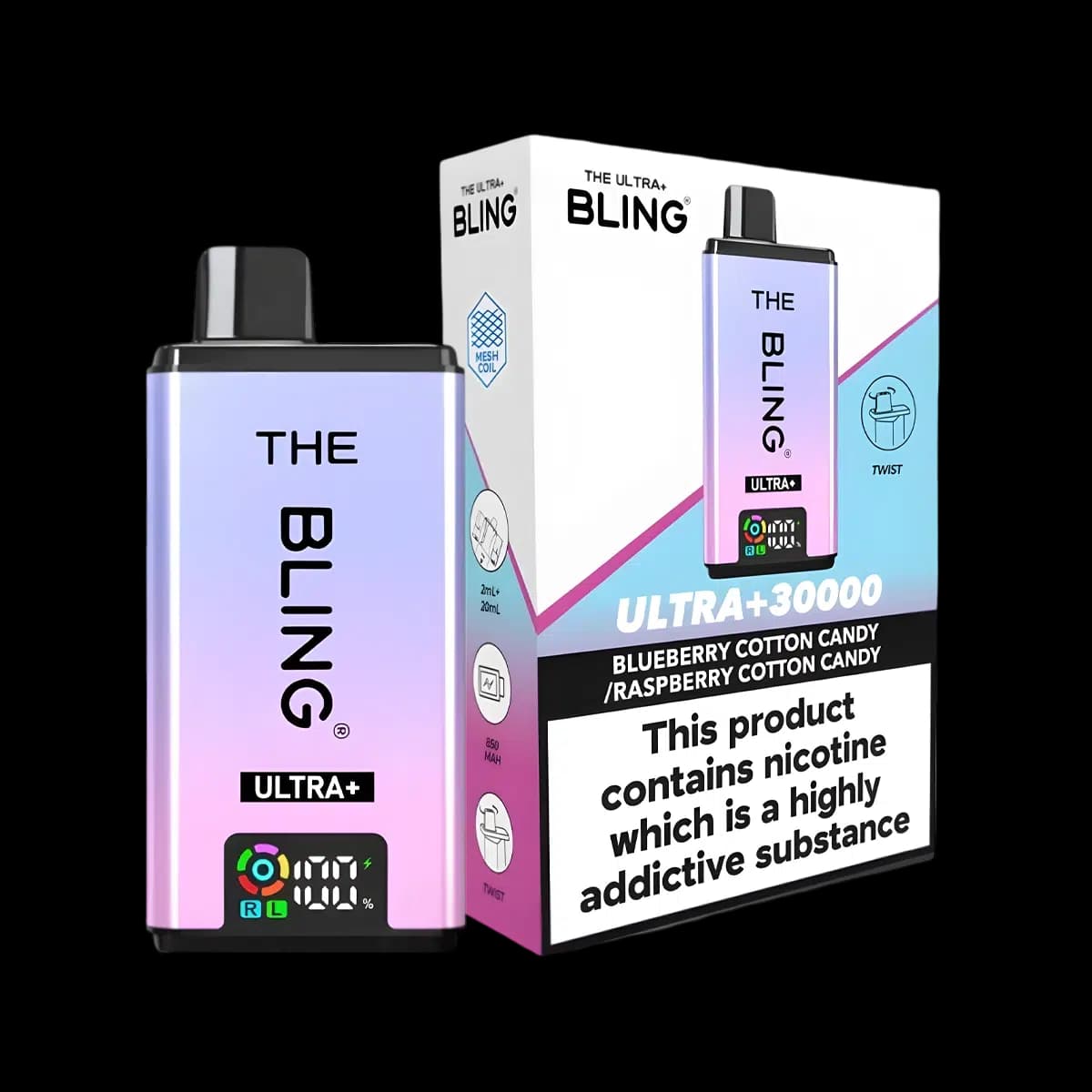 Blueberry Cotton Candy-Raspberry Cotton Candy-THE BLING ULTRA PLUS 30K PREFILLED VAPE KIT