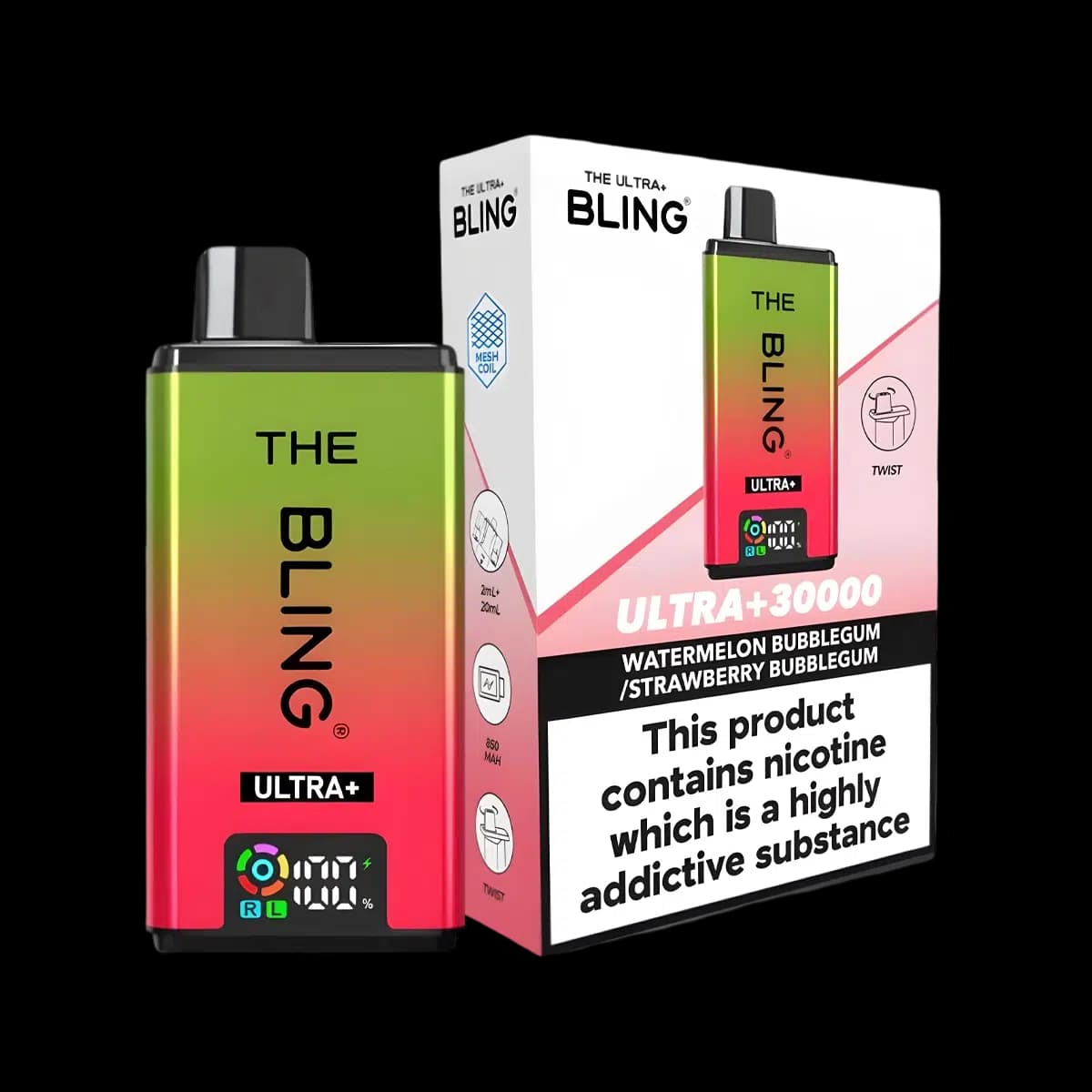 Watermelon Bubblegum-Strawberry Bubblehum-THE BLING ULTRA PLUS 30K PREFILLED VAPE KIT