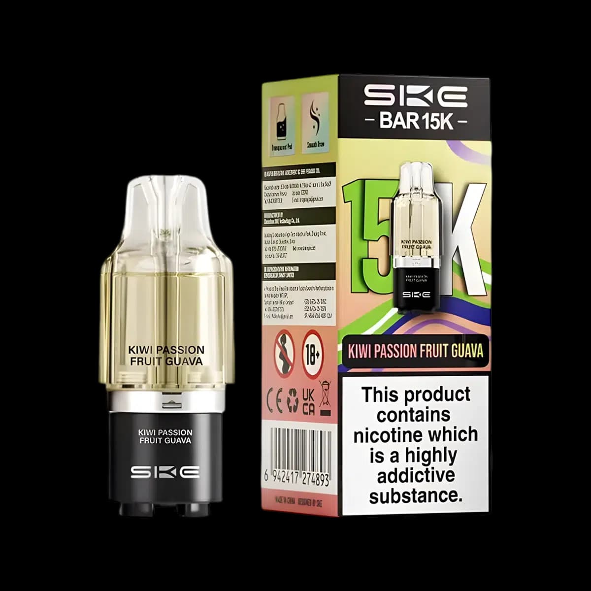 Kiwi Passion Fruit Guava-SKE Bar 15K Prefilled Pod Container Tank